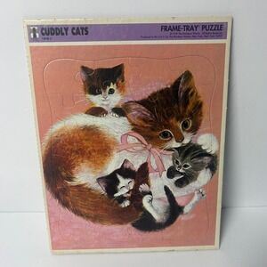 Vintage 1968 Rainbow Works Cuddly Cats Frame Tray Puzzle 75908-2 Kittens MCM